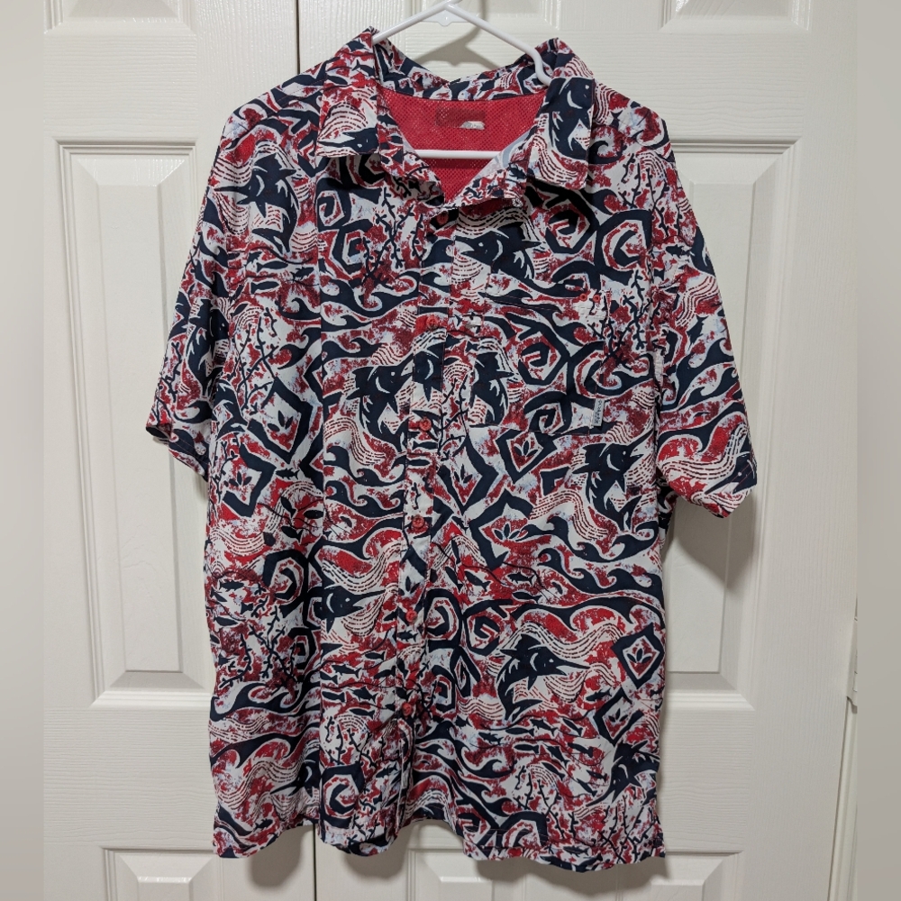 2/$10 Columbia Red/White/Blue Marlin Short Sleeve PFG Shirt